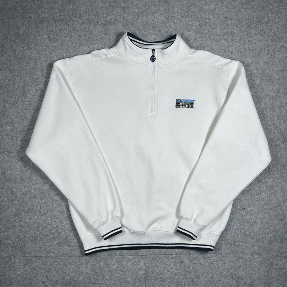 vintage Royal Caribbean Quarter Zip Pullover Mens Medium White Nautical Cruise